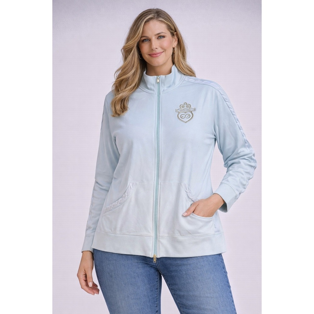 Escada Sport Light Blue Full Zip Track Jacket‎ Braid Trim Crest Logo Womens L